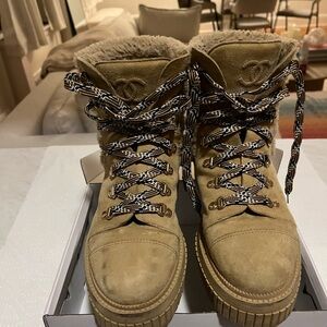Women's Chanel Tan Lace-Up Boots